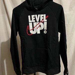 Nike Black Hoodie with Red Swoosh and White Graphic